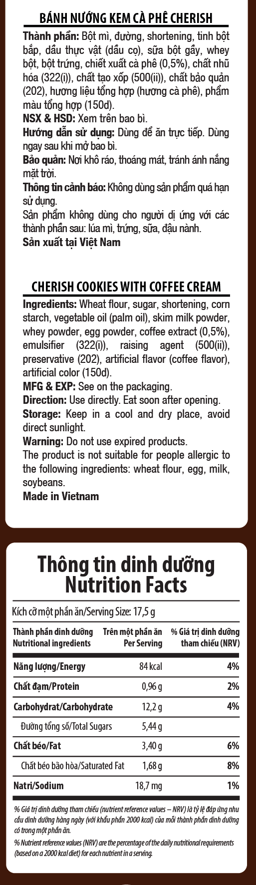 Bánh Nướng Kem Cà Phê Cherish 157,5G