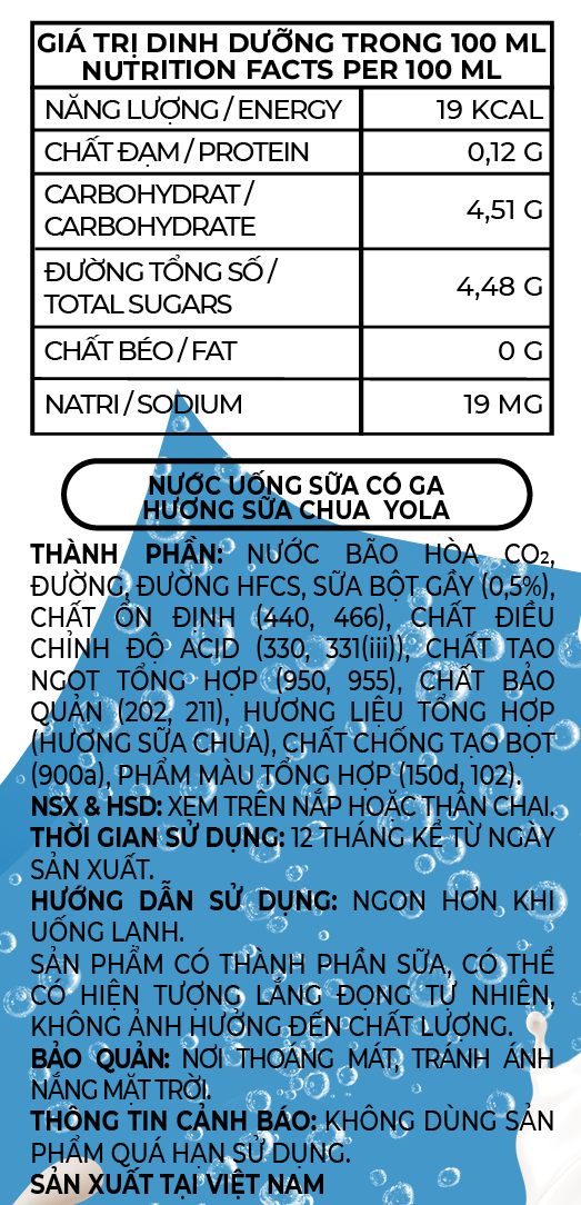 Nước Uống Sữa Có Ga Hương Sữa Chua YOLA Chai 390ml