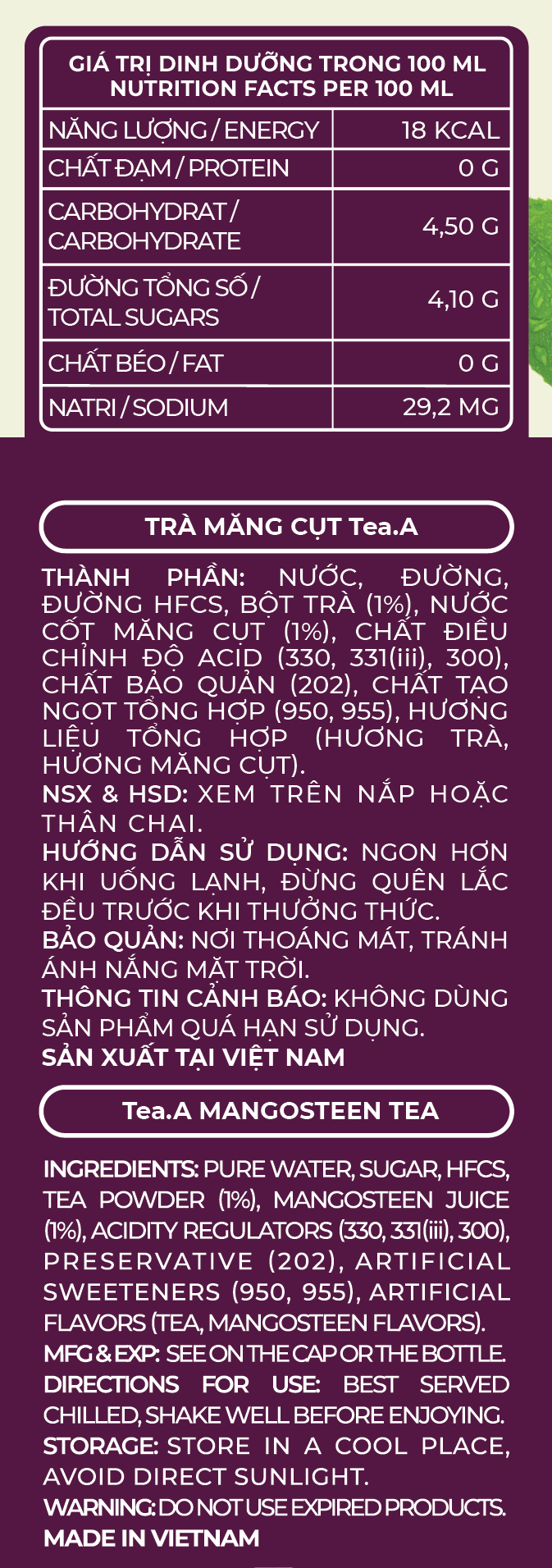 Trà Măng Cụt Tea.A Chai 1 Lít