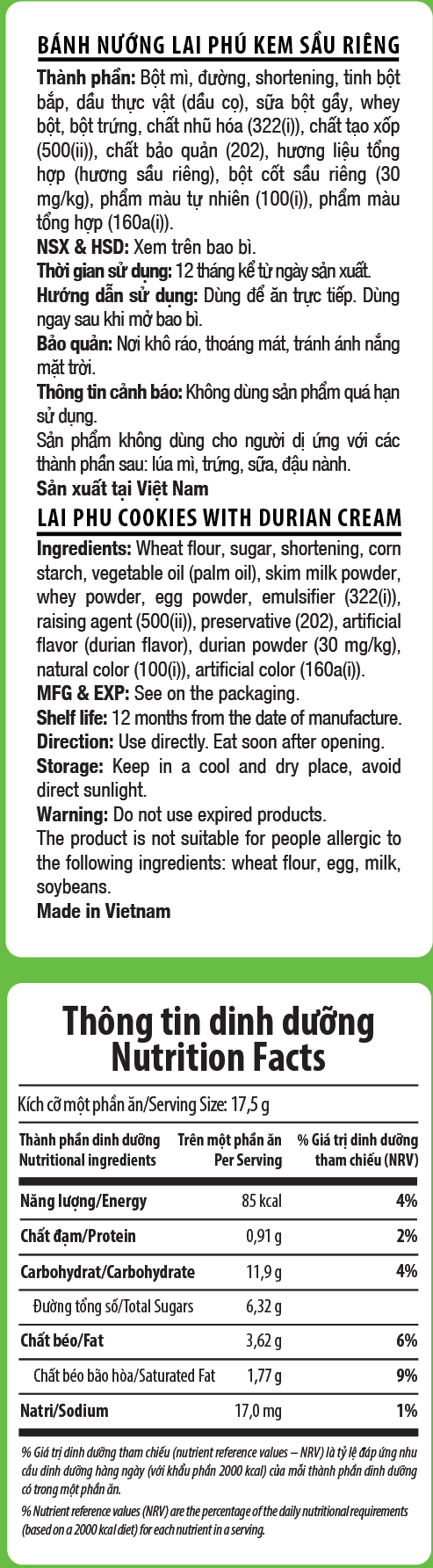 Bánh Nướng Lai Phú Kem Sầu Riêng 280G