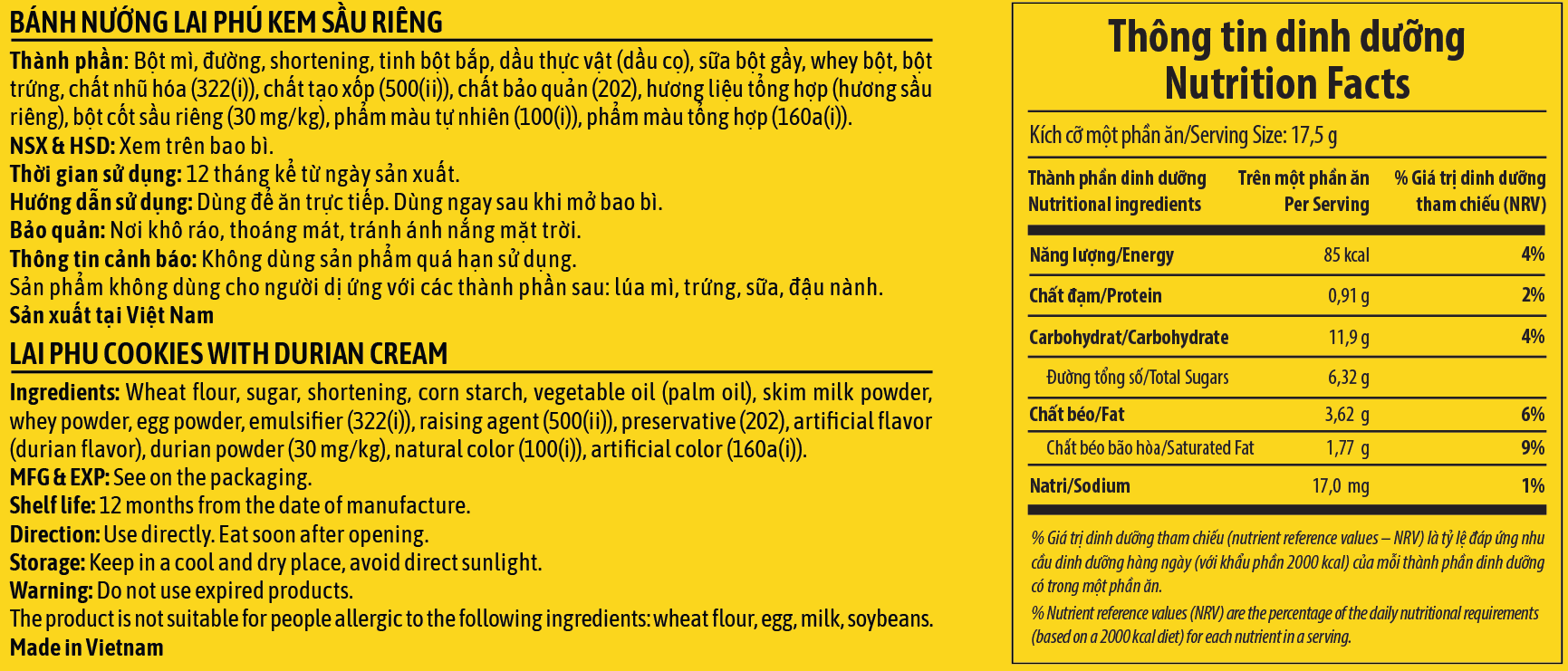 Bánh Nướng Lai Phú Kem Sầu Riêng 280G (New)