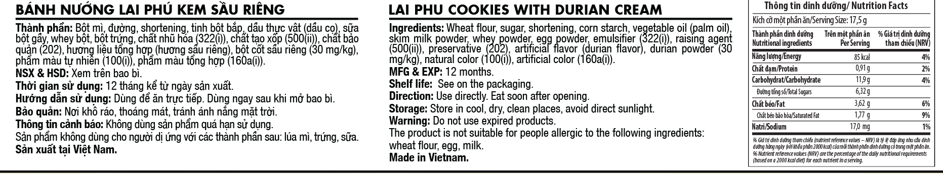 Bánh Nướng Lai Phú Kem Sầu Riêng 120G