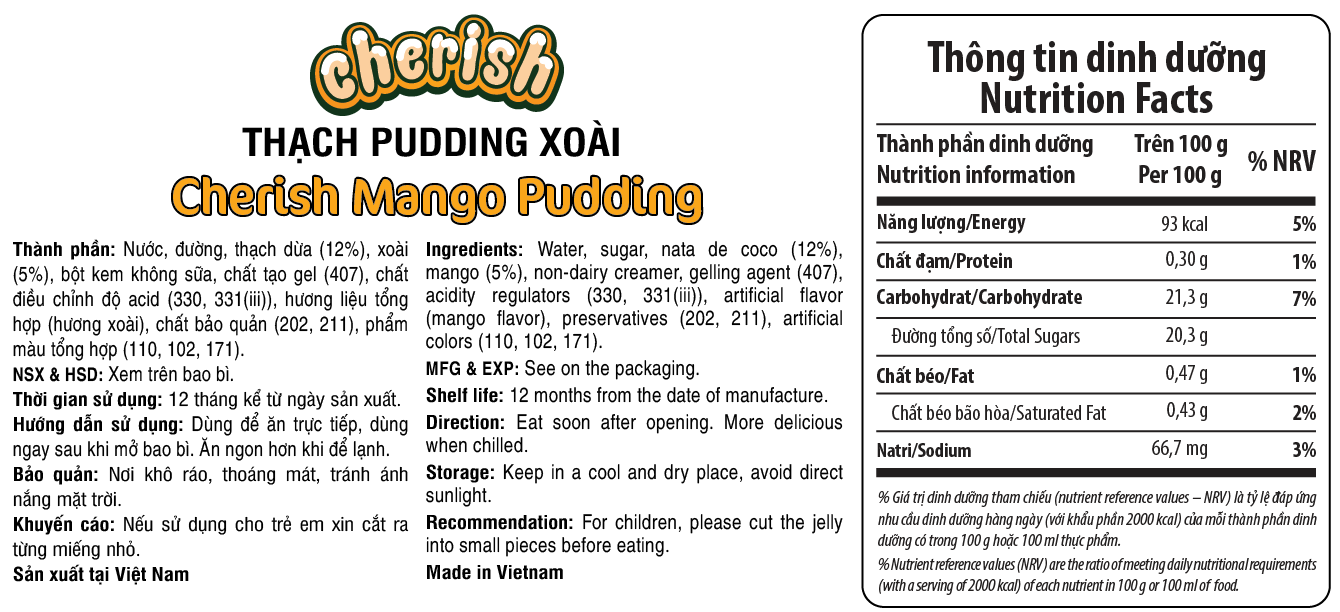 Thạch Pudding Cherish Vị Xoài 720G