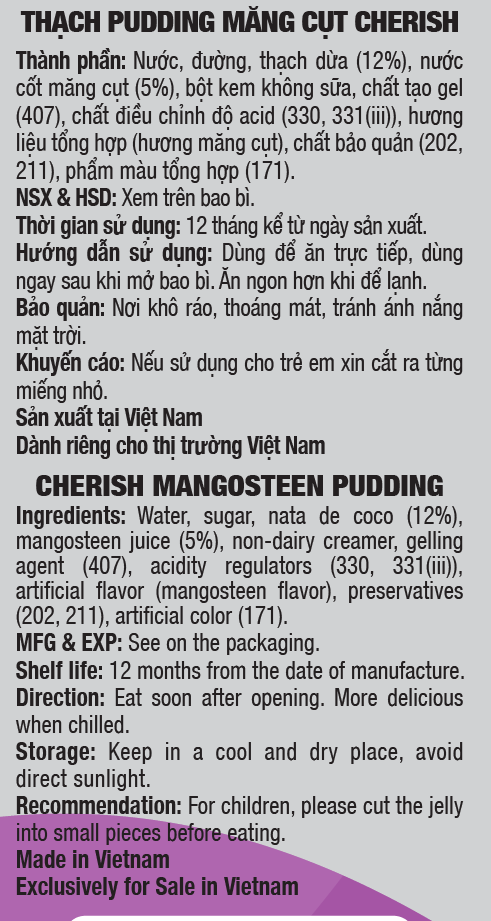 Thạch Pudding Cherish Vị Măng Cụt 850,5G