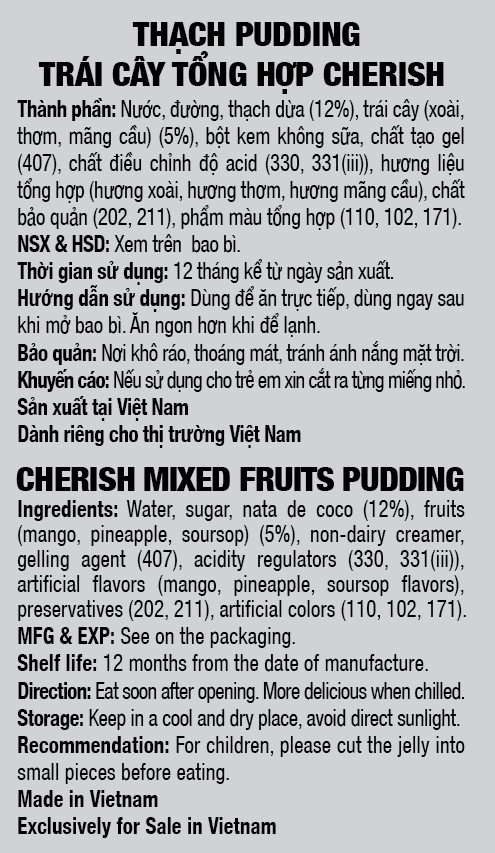 Thạch Pudding Cherish Vị Tổng Hợp 850.5 G