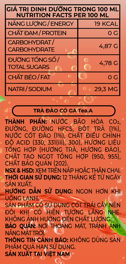 Trà Đào Có Ga Tea.A Sparkling Chai 390ml