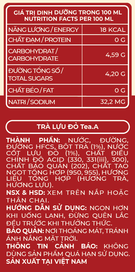 Trà Lựu Đỏ Tea.A Chai 450ml