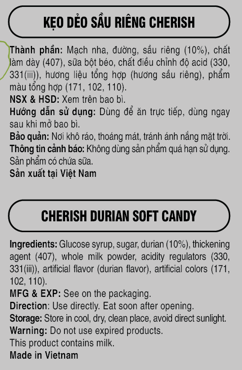 Kẹo Dẻo Sầu Riêng Cherish 275G