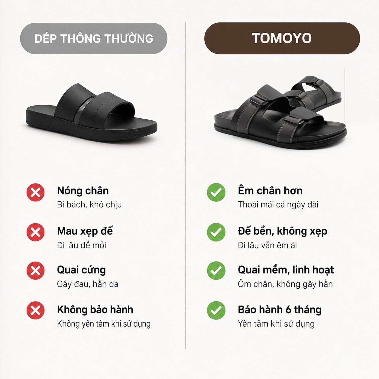  Dép Quai Ngang - Dép Da Nam Tomoyo TMD34001 - Đen 