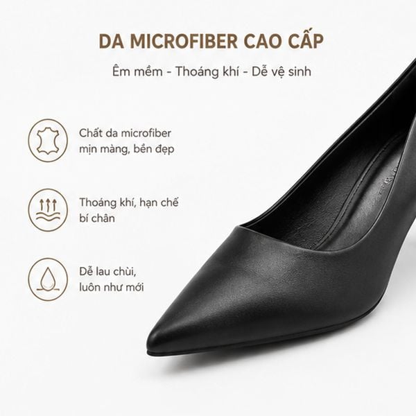  Giày Cao Gót Nữ Mũi Nhọn 7cm Da Microfiber TOMOYO TMW70301 - Đen 