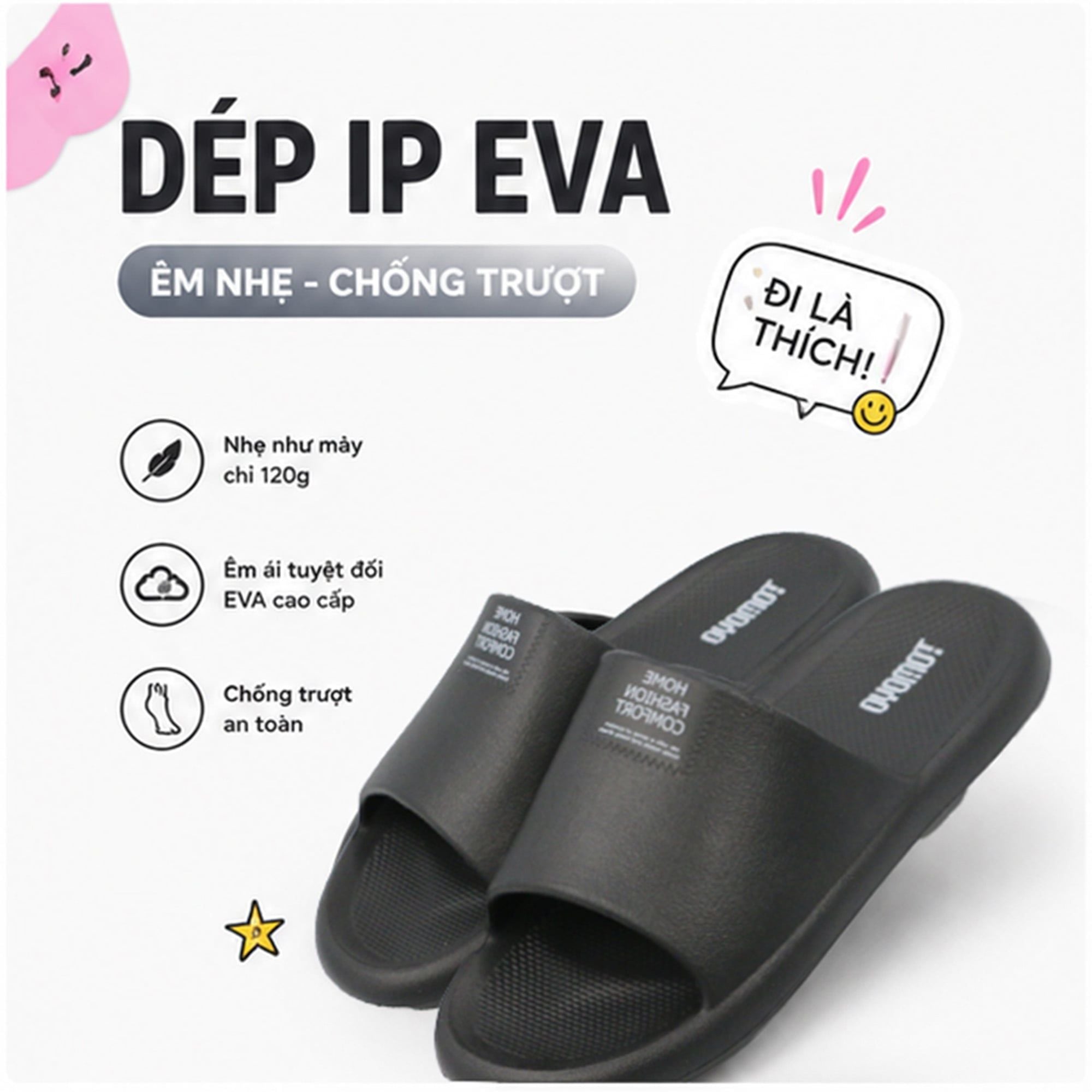  Dép nhựa IP EVA nguyên khối – Êm nhẹ, bền bỉ thích hợp mang vào mùa mưa TMD900 
