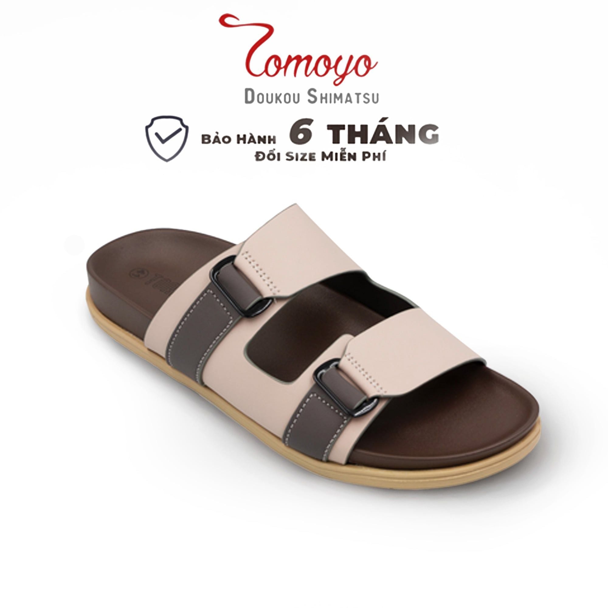  Dép Quai Ngang - Dép Da Nam Tomoyo TMD34009 - Be Nâu 