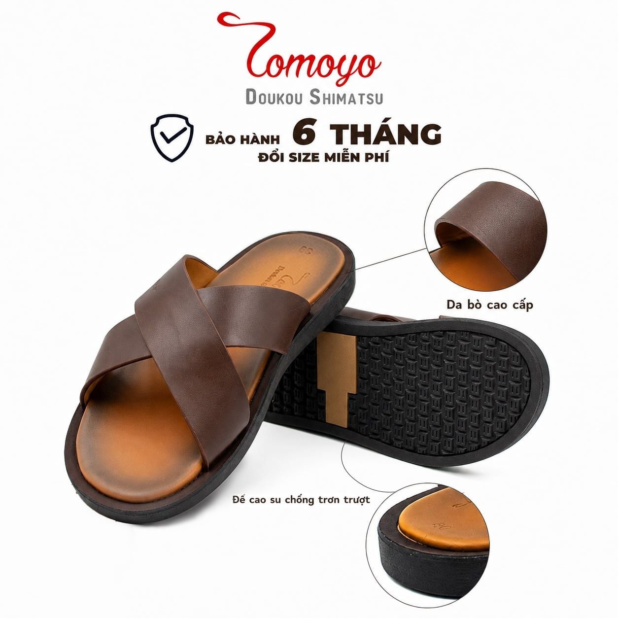  Dép Nam Da Bò Thật Tomoyo TMD80402 – Sang Trọng, Thoáng Khí, Bền Bỉ Theo Thời Gian 