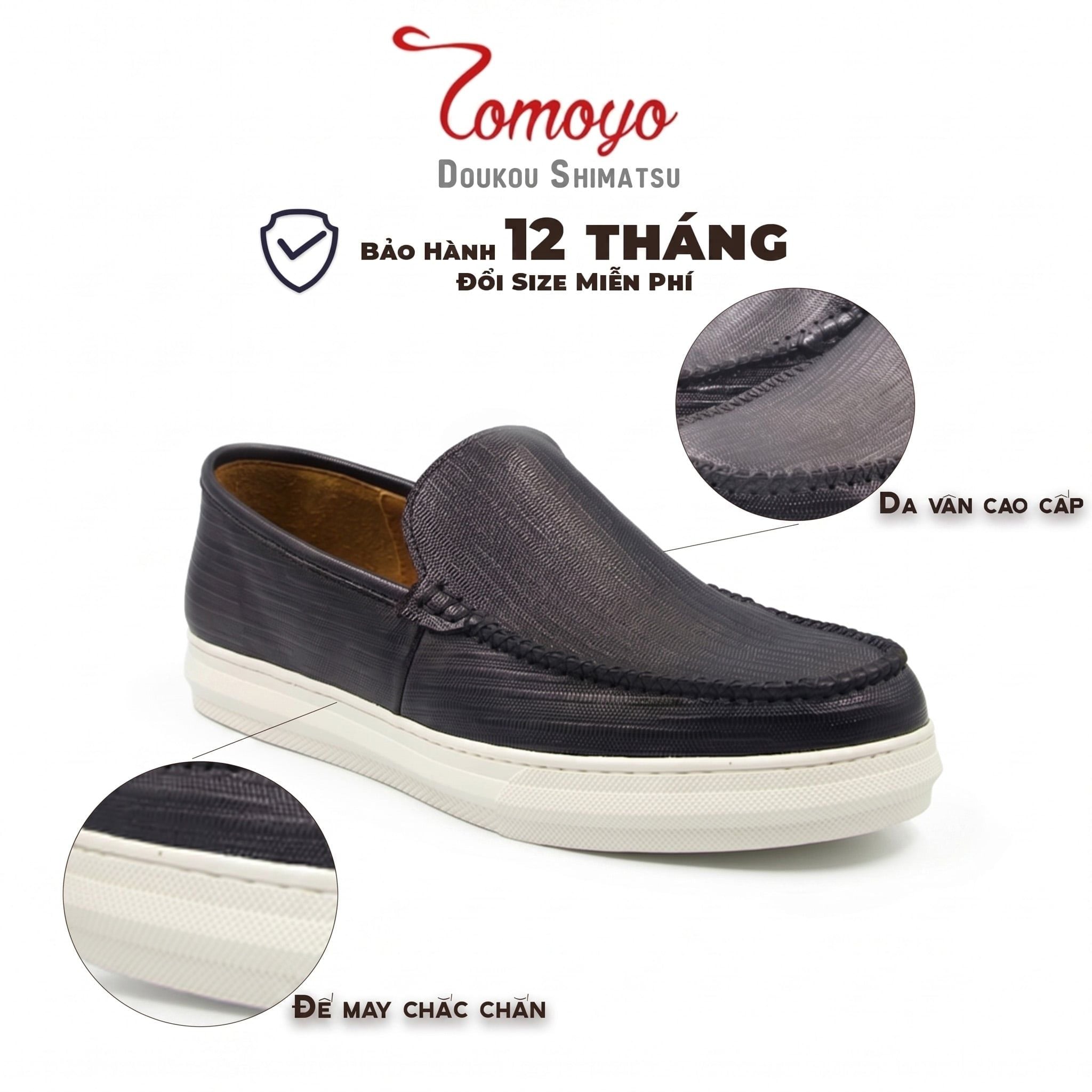  TOMOYO Urban Slip-On Sneaker Nam– Đen Đế Trắng - Sneaker xỏ chân | Êm nhẹ | Đi làm – Đi chơi TMN51001 