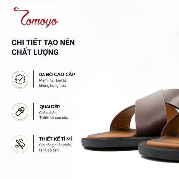  Dép Nam Da Bò Thật Tomoyo TMD80402 – Sang Trọng, Thoáng Khí, Bền Bỉ Theo Thời Gian 