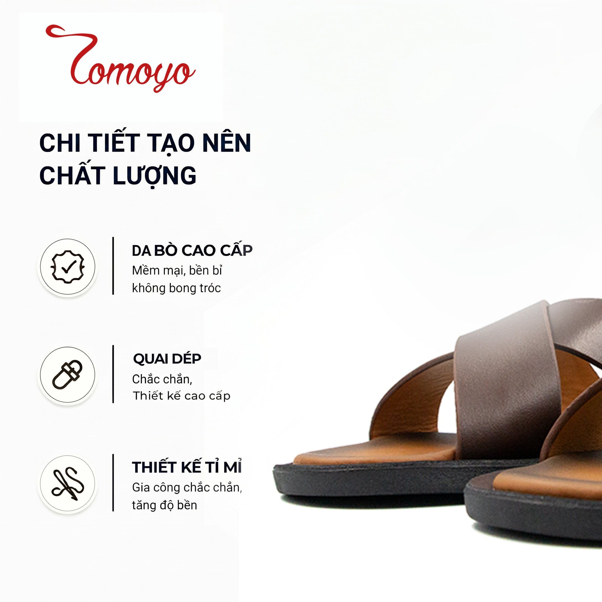  Dép Nam Da Bò Thật Tomoyo TMD80402 – Sang Trọng, Thoáng Khí, Bền Bỉ Theo Thời Gian 
