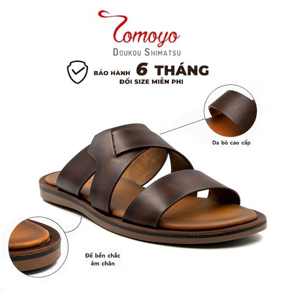  Dép Nam Da Bò Thật Tomoyo TMD10402 | Da Bò Cao Cấp, Êm Chân 