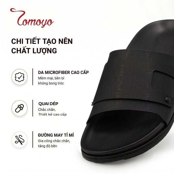  Dép Quai Ngang - Dép Da Nam Tomoyo TMD34201 - Đen 
