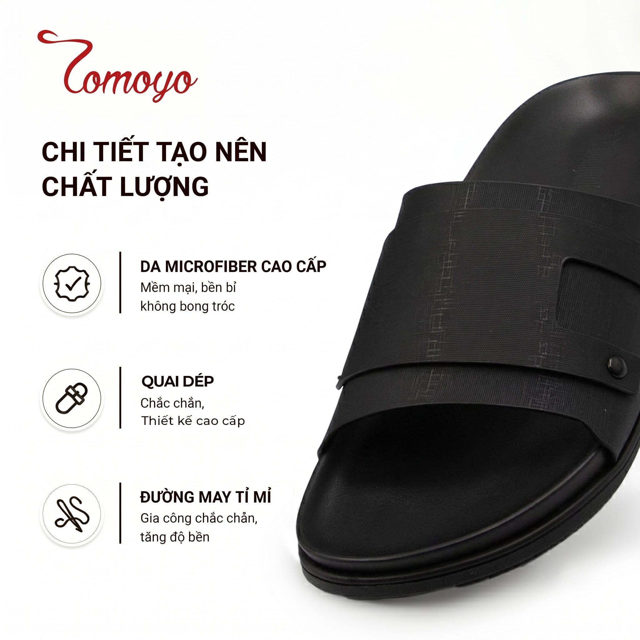  Dép Quai Ngang - Dép Da Nam Tomoyo TMD34201 - Đen 