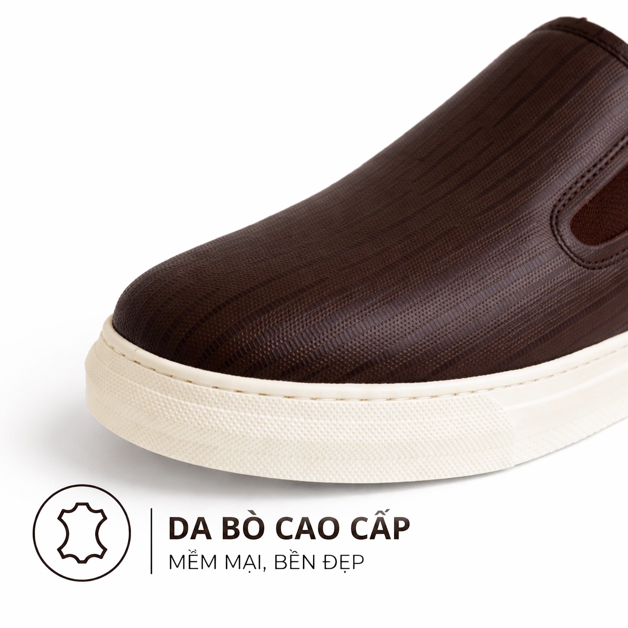  Giày Sneaker Slip-On TOMOYO – Nâu Đế Trắng - Đi Làm – Đi Chơi TMN51102 - Da 2 lớp 