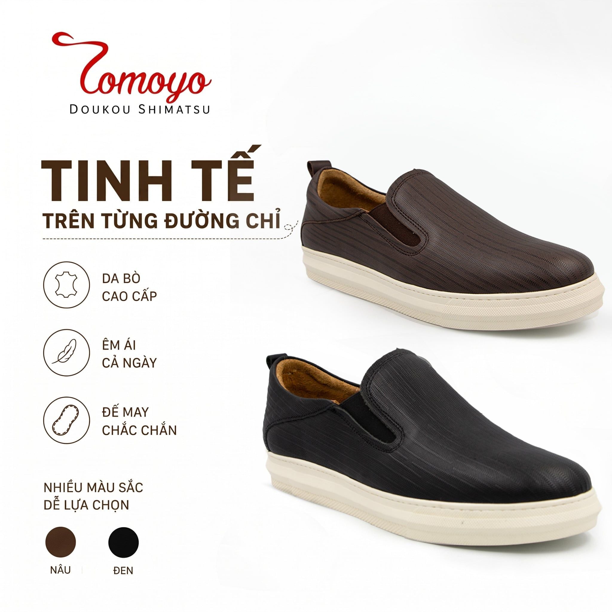  Giày Sneaker Slip-On TOMOYO – Đen Đế Trắng - Đi Làm – Đi Chơi TMN51101 - Da 2 lớp 