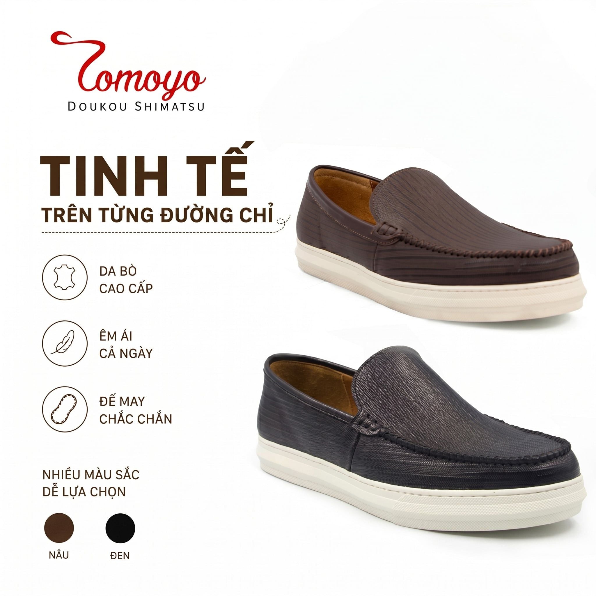  Giày Lười Sneaker Nam Không Dây TOMOYO TMN51002 – Da Thật, Đế Trắng Êm Nhẹ - Slip on Sneaker 