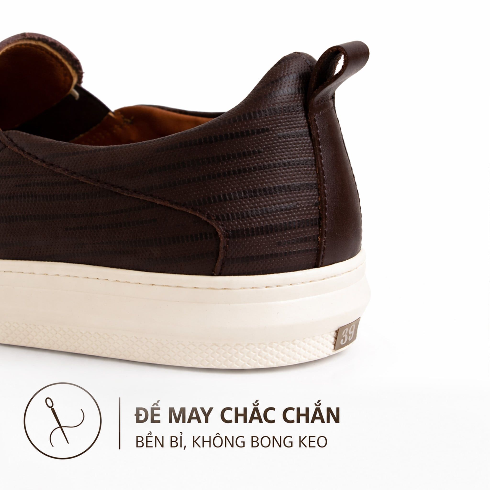  Giày Sneaker Slip-On TOMOYO – Nâu Đế Trắng - Đi Làm – Đi Chơi TMN51102 - Da 2 lớp 