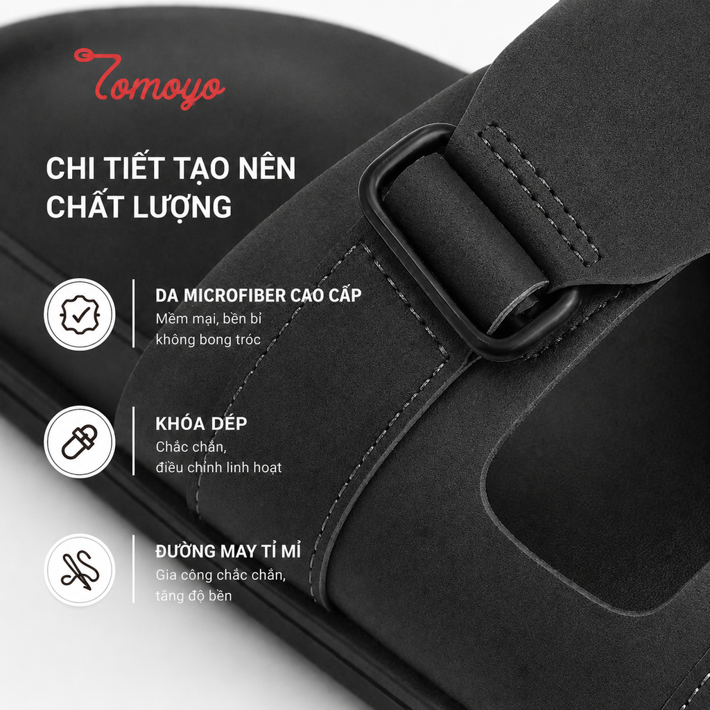  Dép Quai Ngang Nam Da Microfiber TOMOYO TMD34001 - Đen 