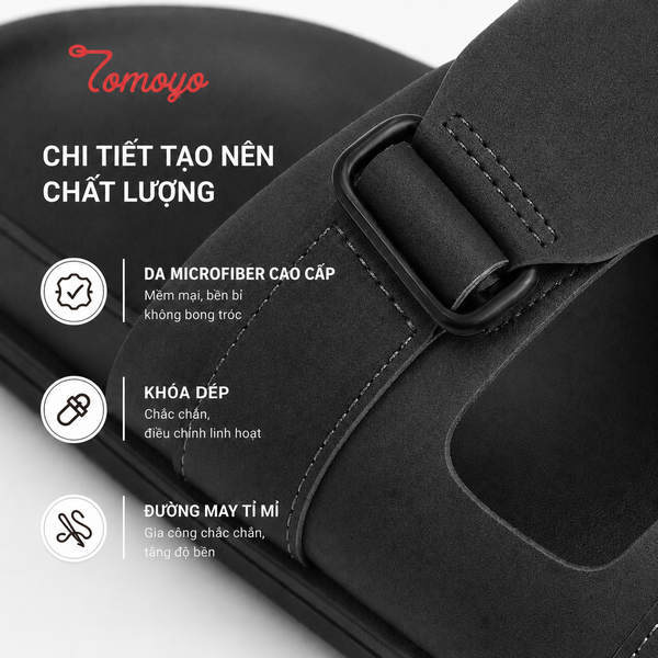  Dép Quai Ngang - Dép Da Nam Tomoyo TMD34001 - Đen 
