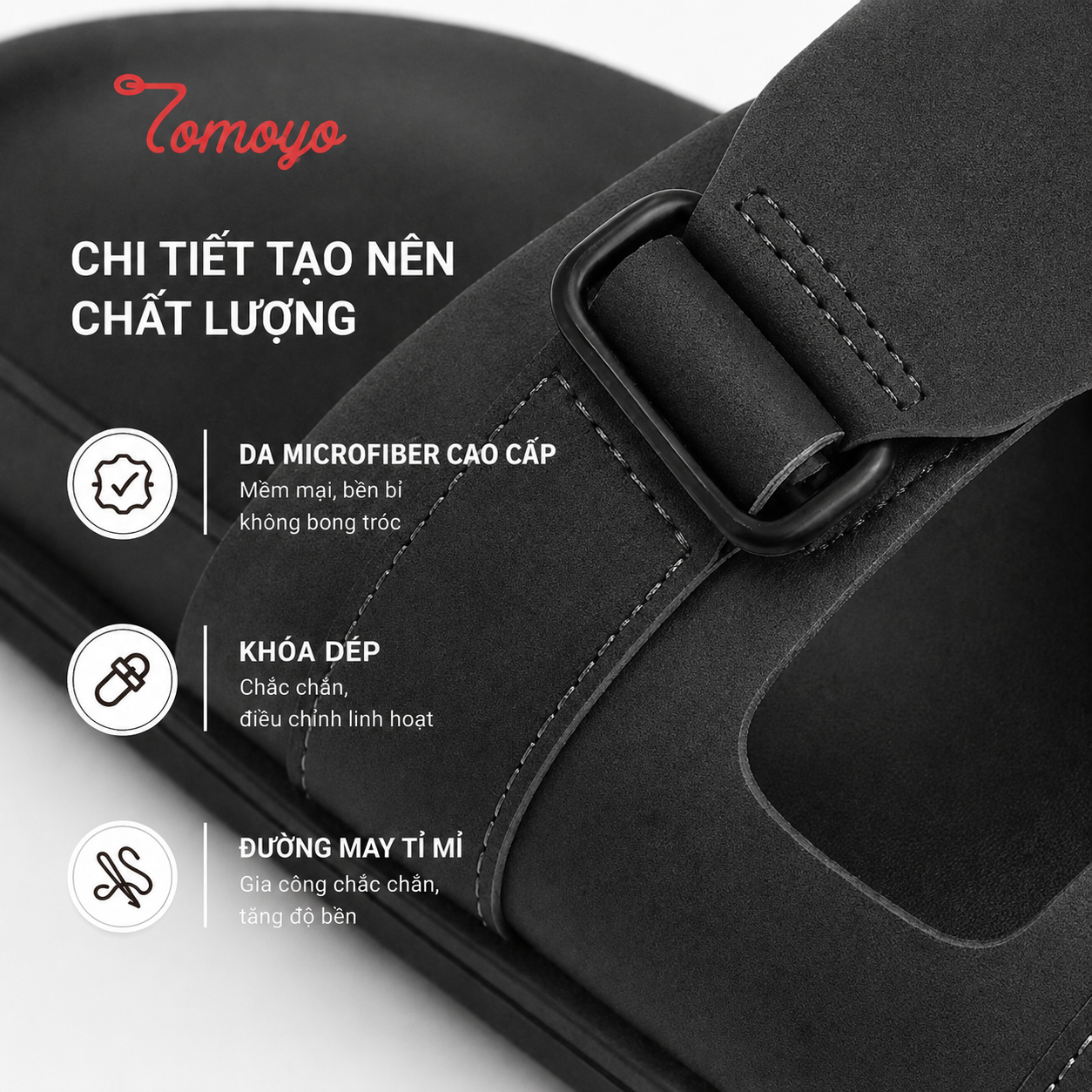  Dép Quai Ngang - Dép Da Nam Tomoyo TMD34001 - Đen 