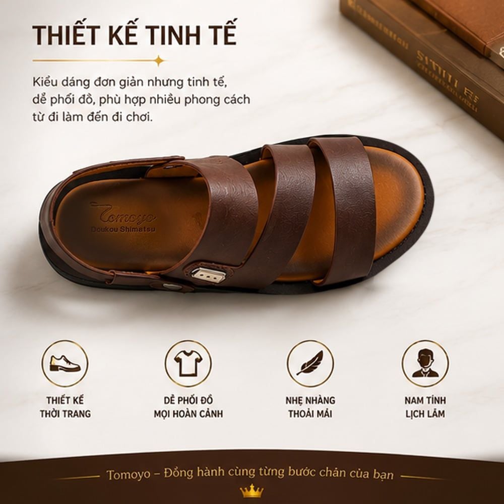  Dép Sandal Nam Da Bò Cao Cấp Tomoyo TMS09402 