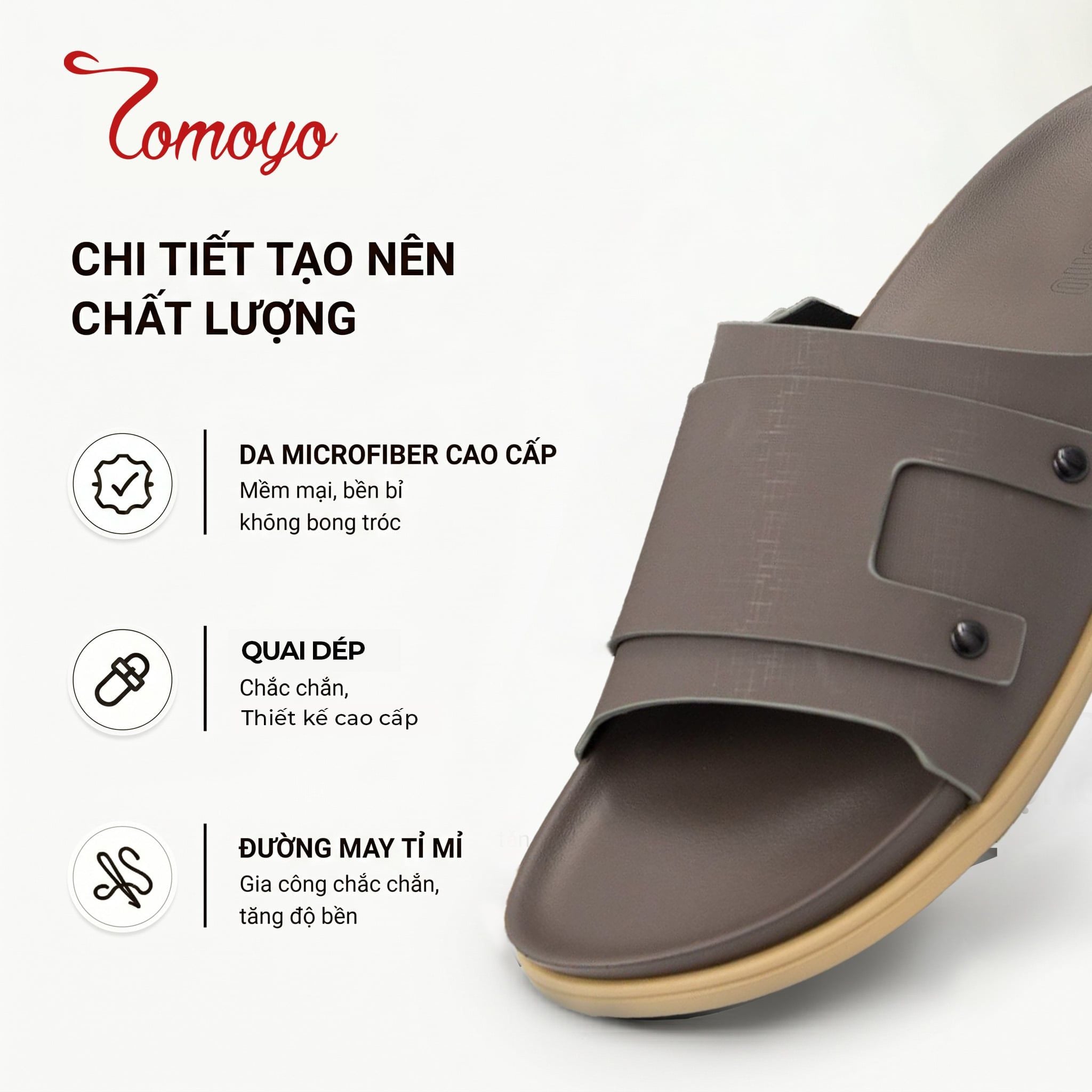  Dép Quai Ngang - Dép Da Nam Tomoyo TMD34202 - Be Nâu 