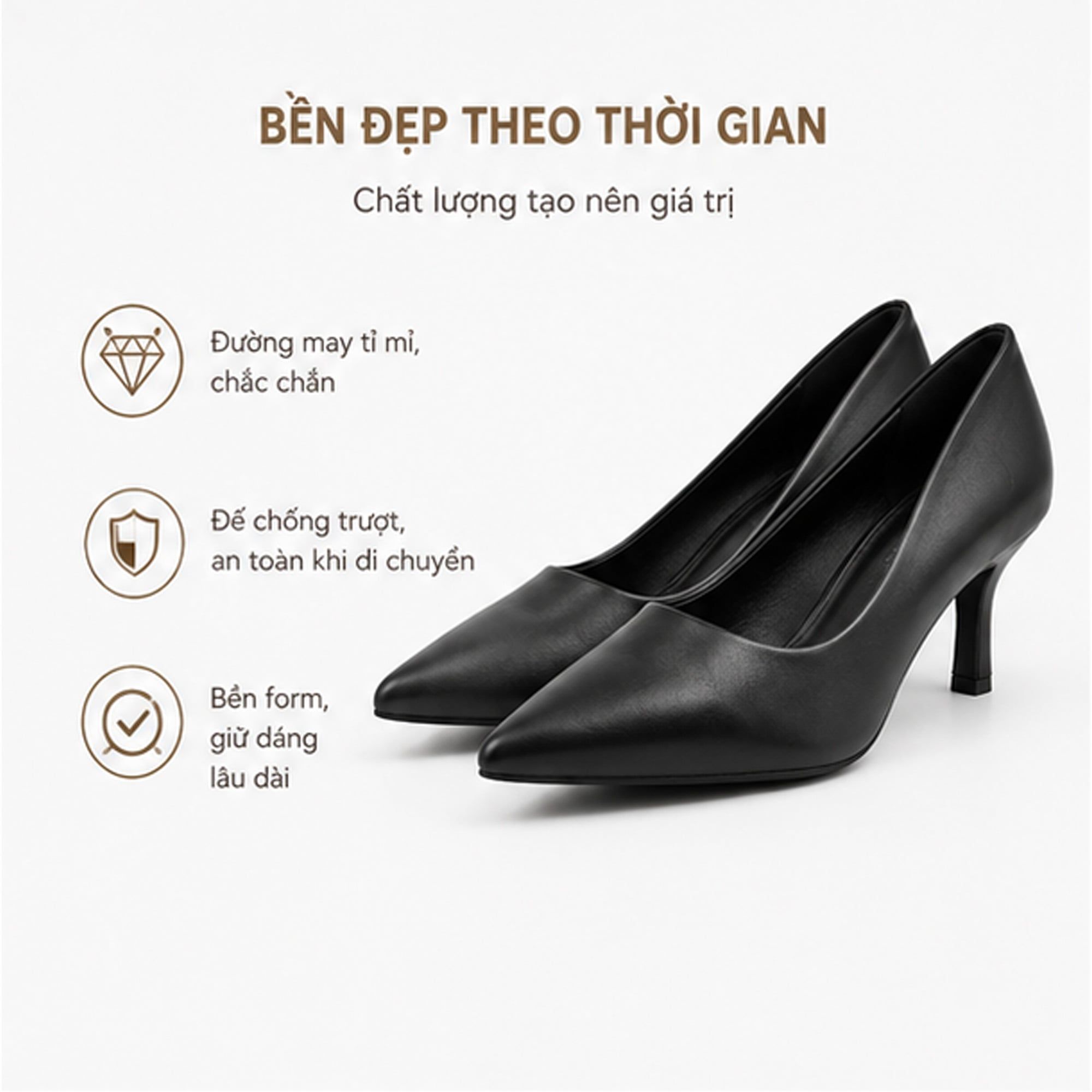  Giày Cao Gót Nữ TMW70301 Tomoyo – Đen Cao Cấp - Thanh Lịch Tối Giản, Tôn Dáng Mỗi Bước Đi 