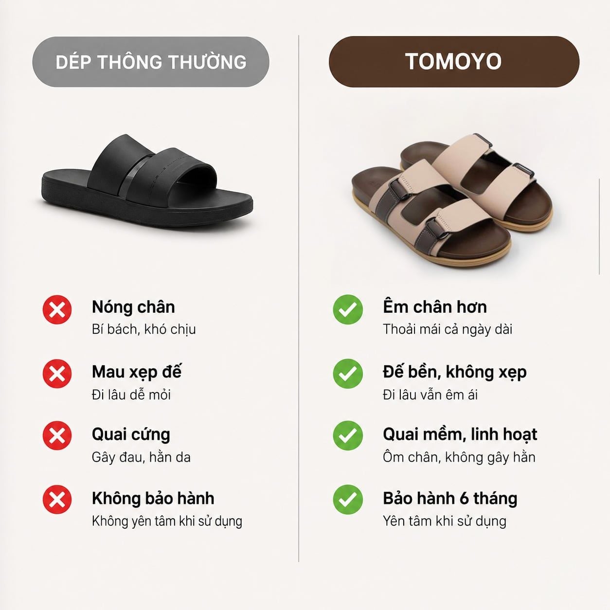 Dép Quai Ngang - Dép Da Nam Tomoyo TMD34009 - Be Nâu 
