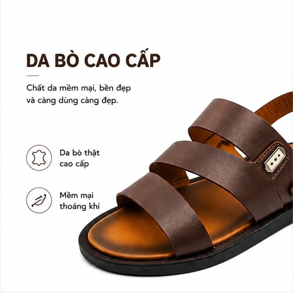  Dép Sandal Nam Da Bò Cao Cấp Tomoyo TMS09402 