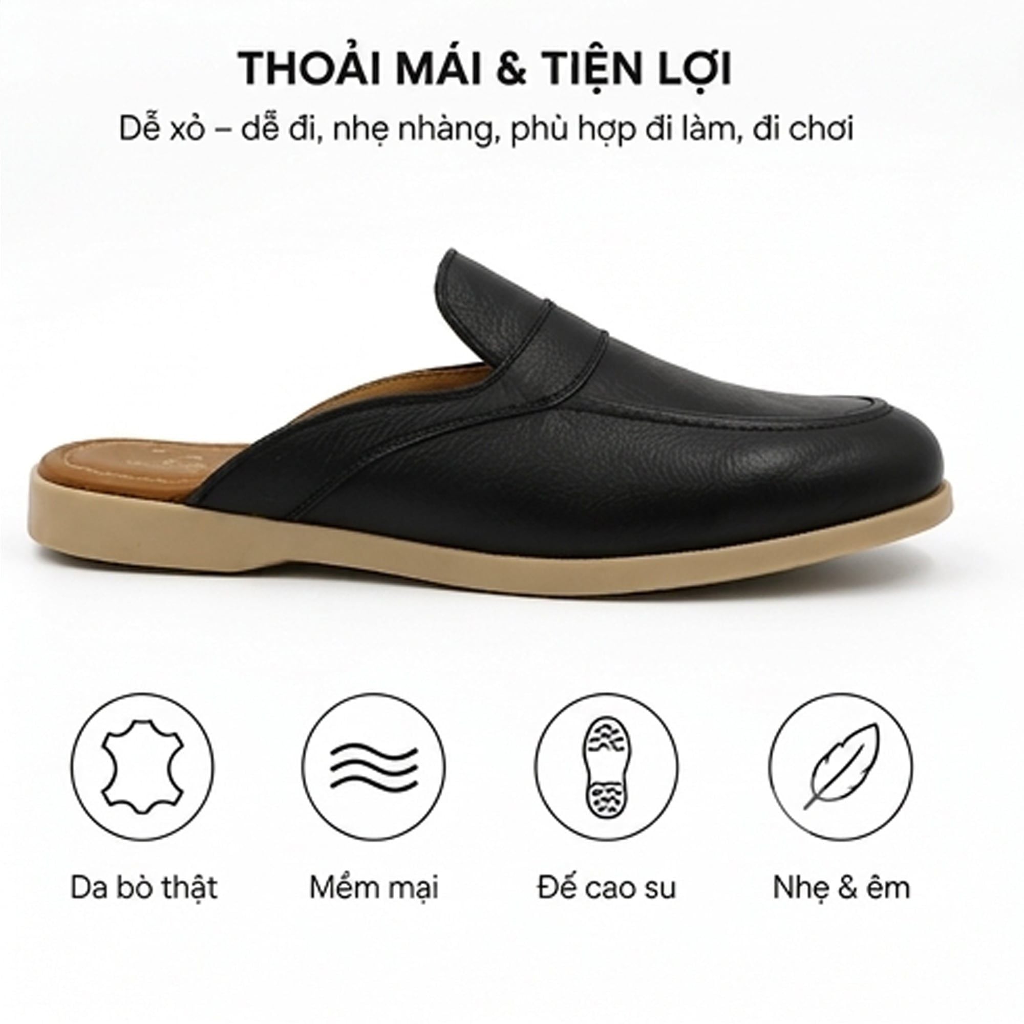  Giày Sục Nam Da Bò (mule shoes) TOMOYO TMN51301 – Da Thật, Đế Êm Nhẹ - Mule Loafer 
