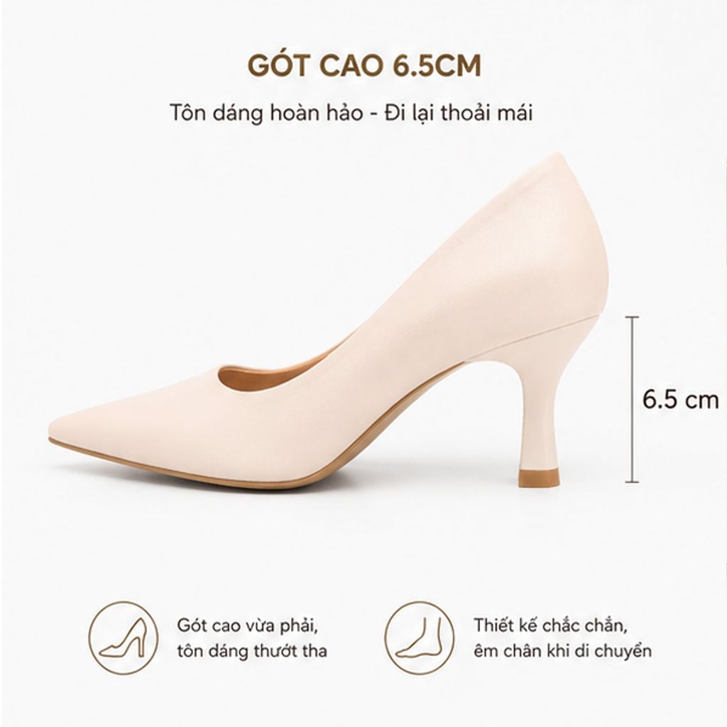  Giày Cao Gót Nữ Mũi Nhọn 7cm Da Microfiber TOMOYO TMW70309 - Kem 