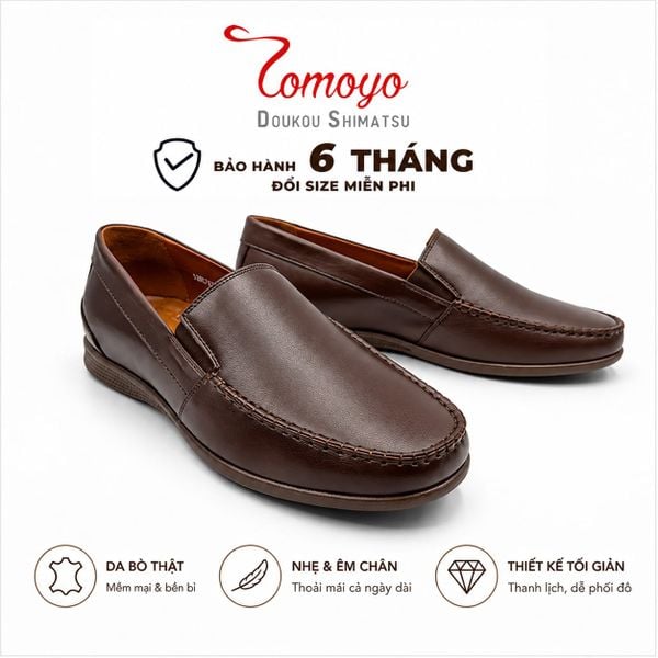  Giày Lười Nam Da Bò Thật TOMOYO TMN51402 - Nâu 