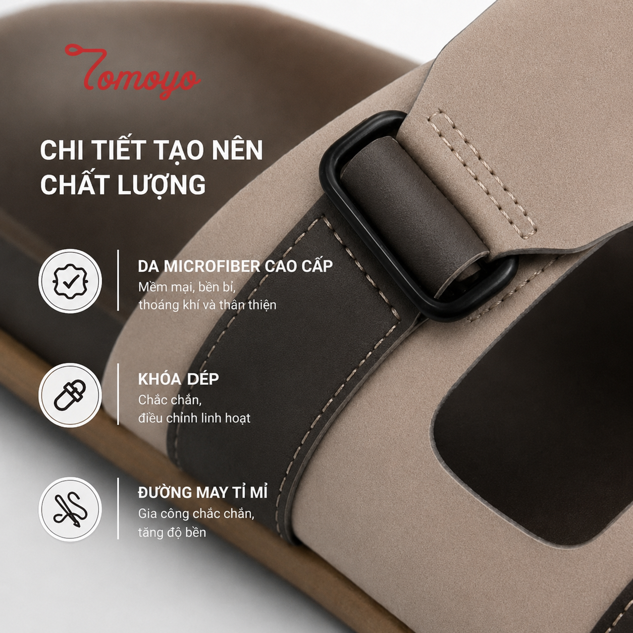  Dép Quai Ngang - Dép Da Nam Tomoyo TMD34009 - Be Nâu 