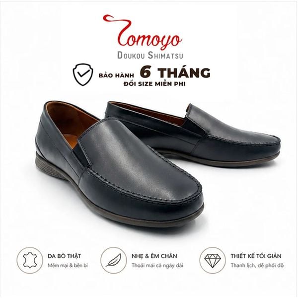  Giày Lười Nam Da Bò Thật TOMOYO TMN51401 - Đen 
