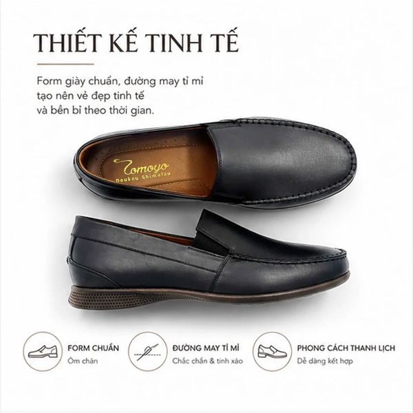  Giày Lười Nam Da Bò Thật TOMOYO TMN51401 - Đen 
