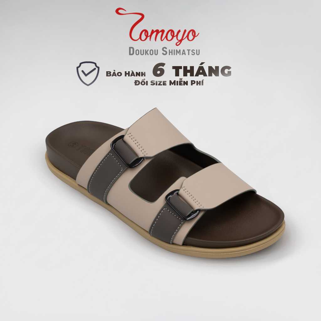  Dép Quai Ngang - Dép Da Nam Tomoyo TMD34009 - Be Nâu 