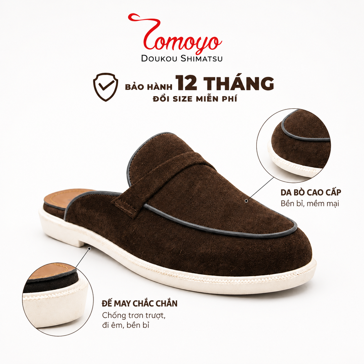  Giày Sục Nam Da Lộn (mule shoes) TOMOYO TMN51202 – Da Thật, Đế Êm Nhẹ - Mule Loafer 