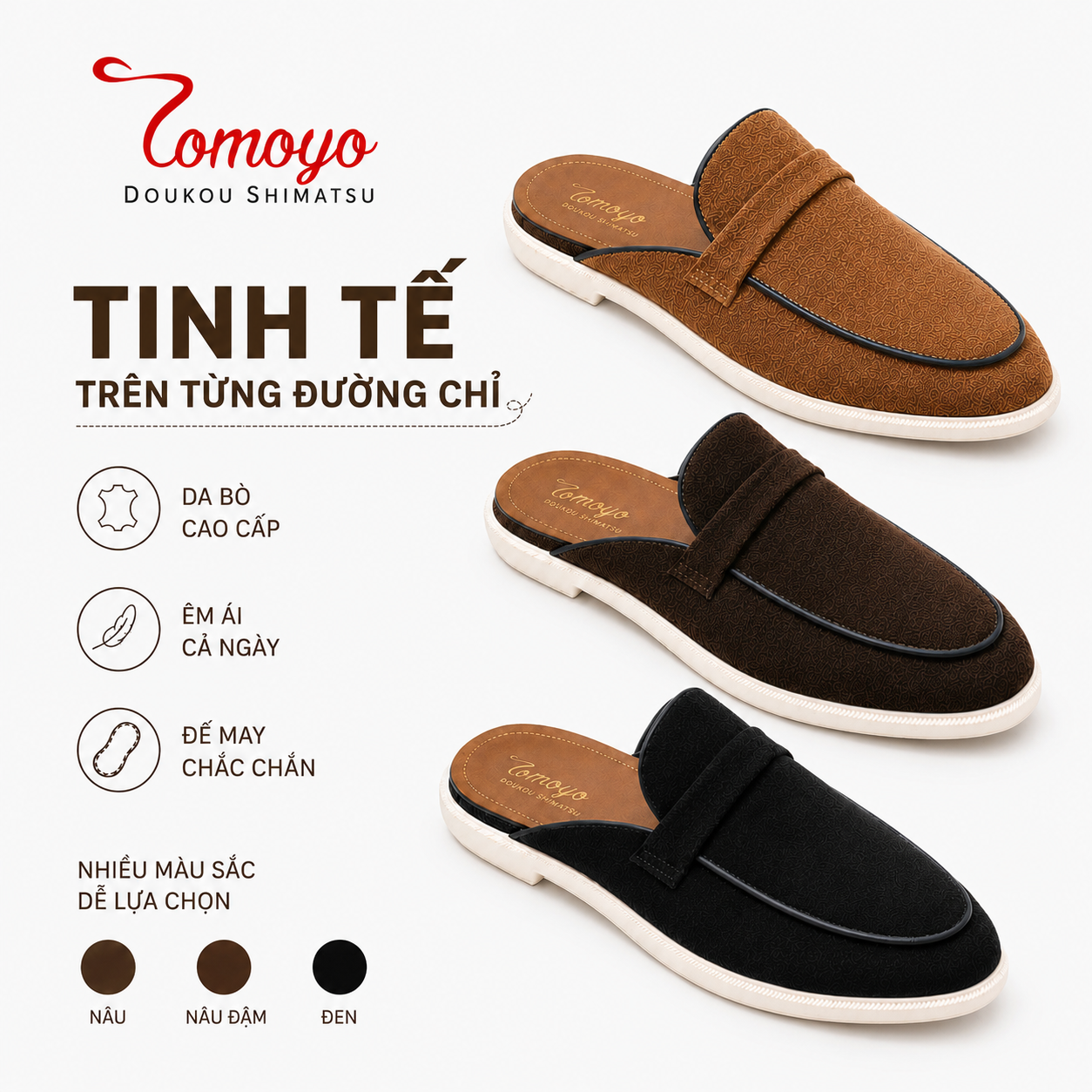  Giày Sục Nam Da Lộn (mule shoes) TOMOYO TMN51202 – Da Thật, Đế Êm Nhẹ - Mule Loafer 