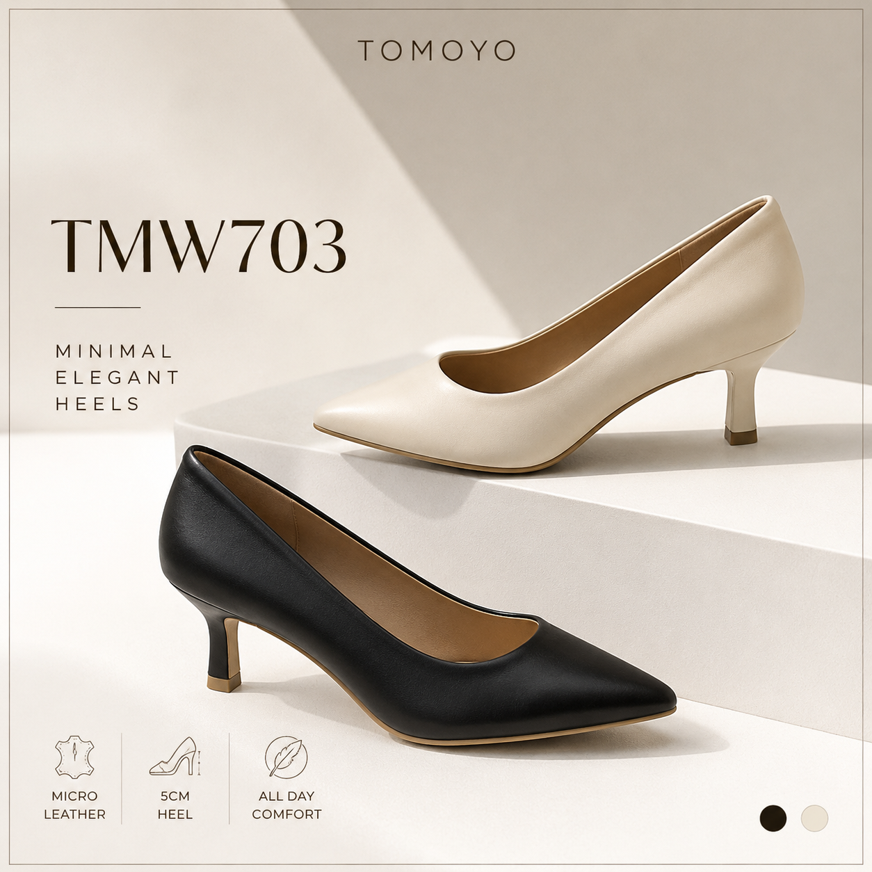  Giày Cao Gót Nữ TMW70309 Tomoyo – Be Quý Phái - Thanh Lịch Tối Giản, Tôn Dáng Mỗi Bước Đi 