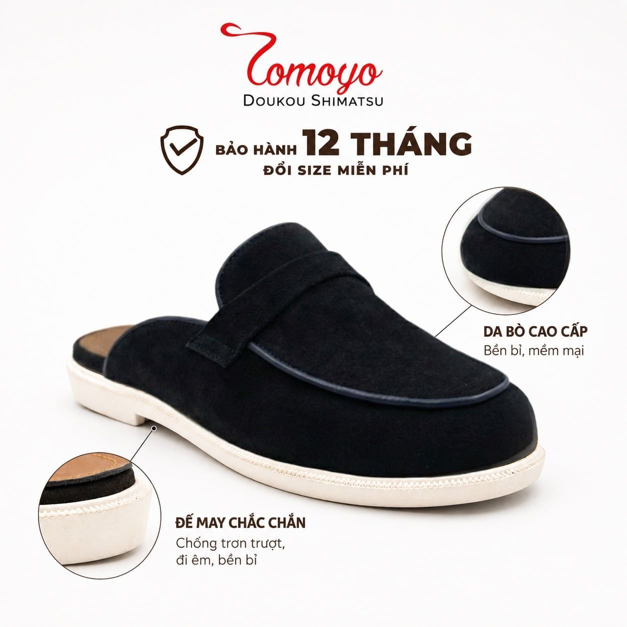  Giày Sục Nam Da Lộn (mule shoes) TOMOYO TMN51201 – Da Thật, Đế Êm Nhẹ - Mule Loafer 