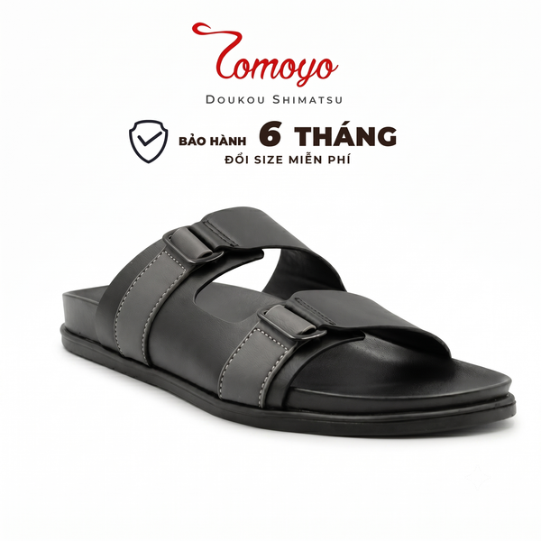 Dép Quai Ngang - Dép Da Nam Tomoyo TMD34001 - Đen 