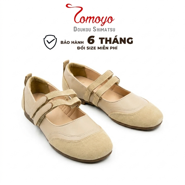  Giày Búp Bê Mary Jane TOMOYO – Da Lộn Quai Ngang Màu Nude Êm Chân TMW33509 