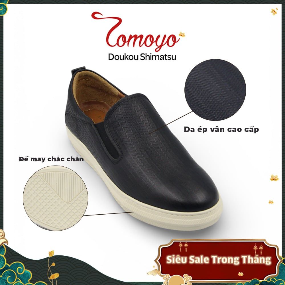  Giày Sneaker Slip-On TOMOYO – Đen Đế Trắng - Đi Làm – Đi Chơi TMN51101 - Da 2 lớp 