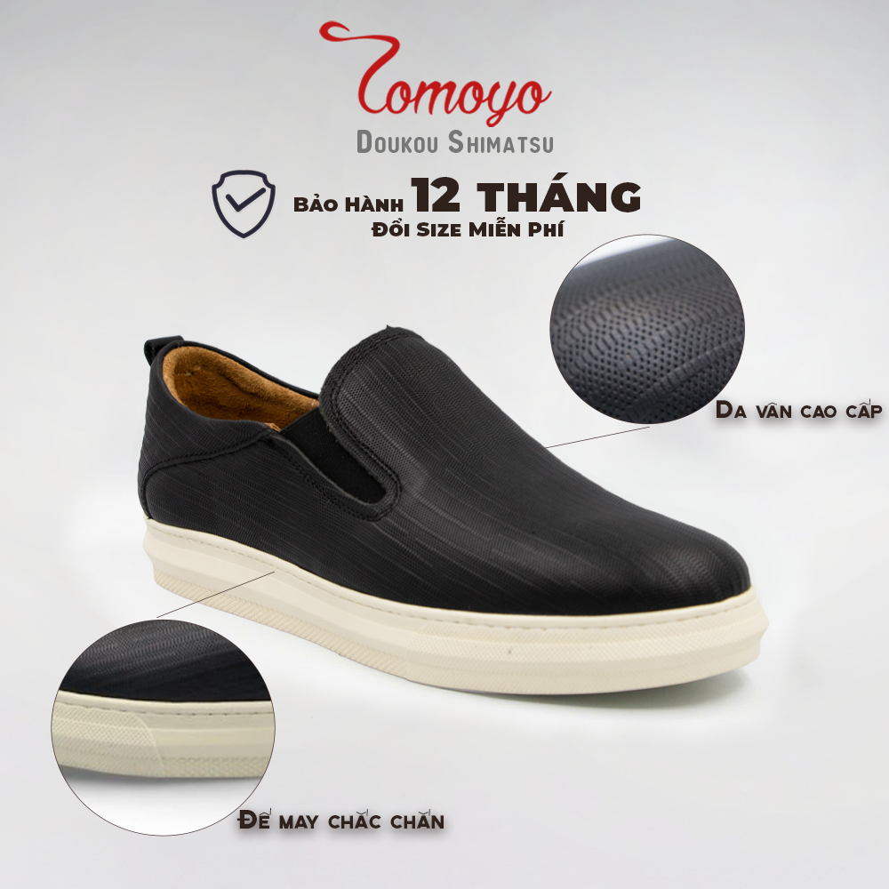  Giày Sneaker Slip-On TOMOYO – Đen Đế Trắng - Đi Làm – Đi Chơi TMN51101 - Da 2 lớp 